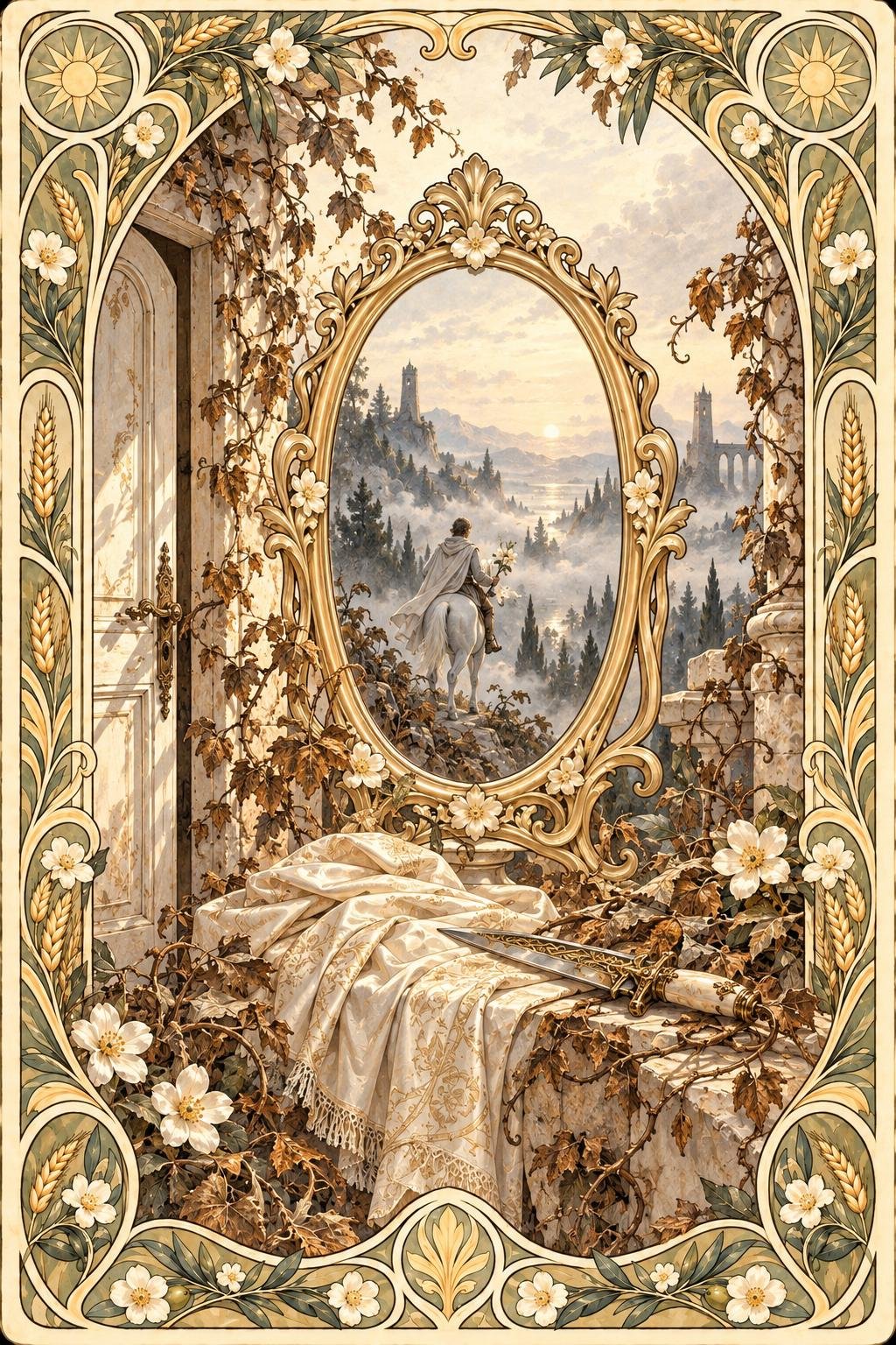 死神のアイボリー。中央の鏡に色が映る絵