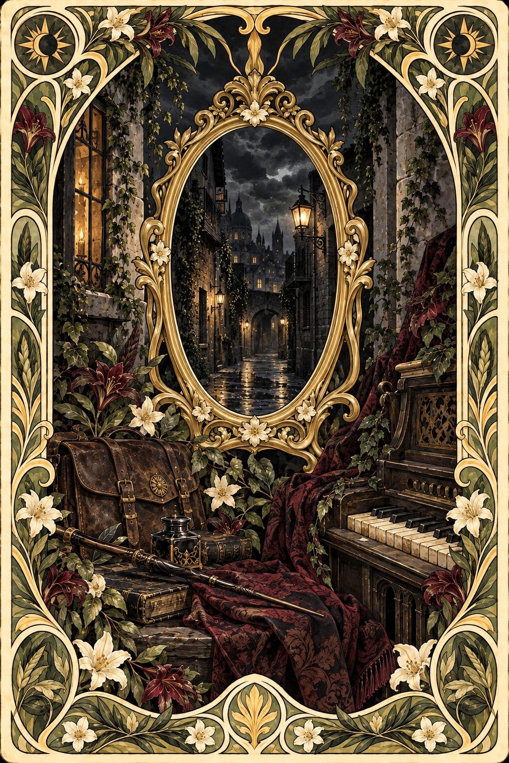 魔術師のブラック。中央の鏡に色が映る絵