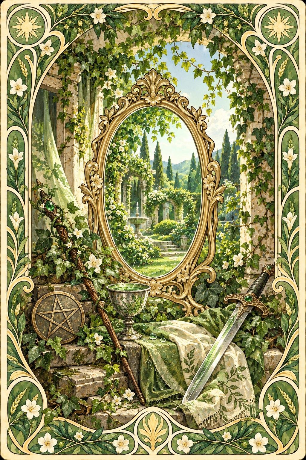 魔術師のグリーン。中央の鏡に色が映る絵