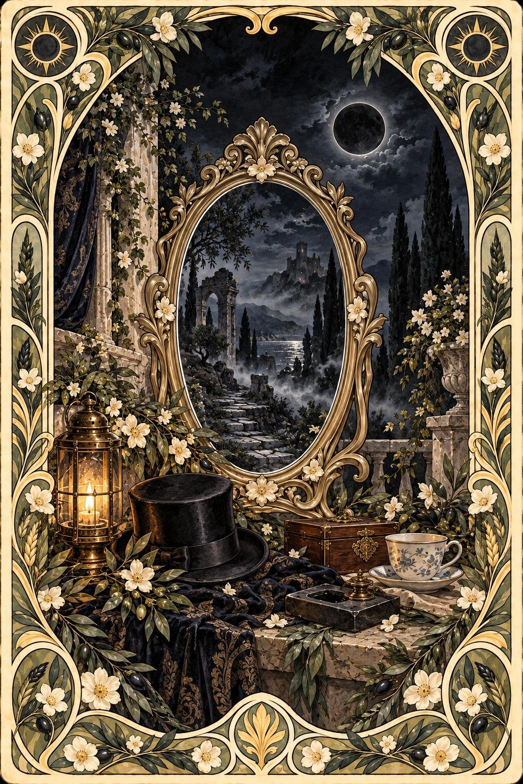 月のブラック。中央の鏡に色が映る絵