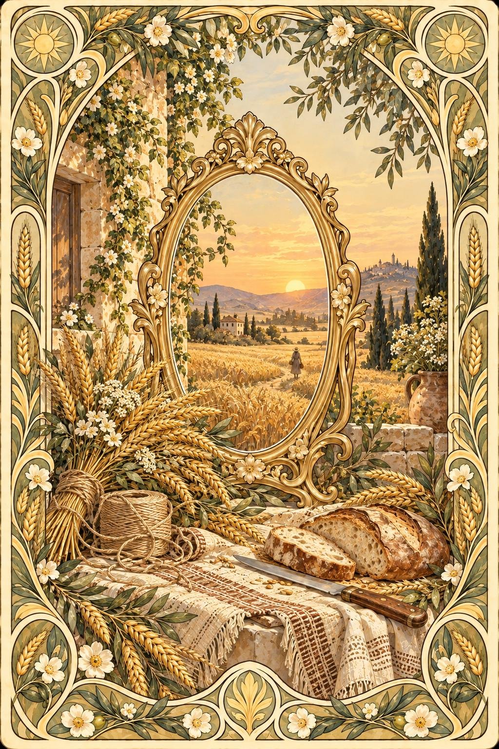 太陽のウィート。中央の鏡に色が映る絵