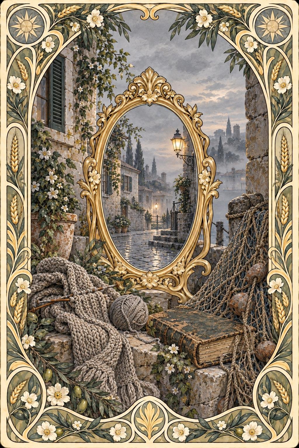 世界のグレイ。中央の鏡に色が映る絵