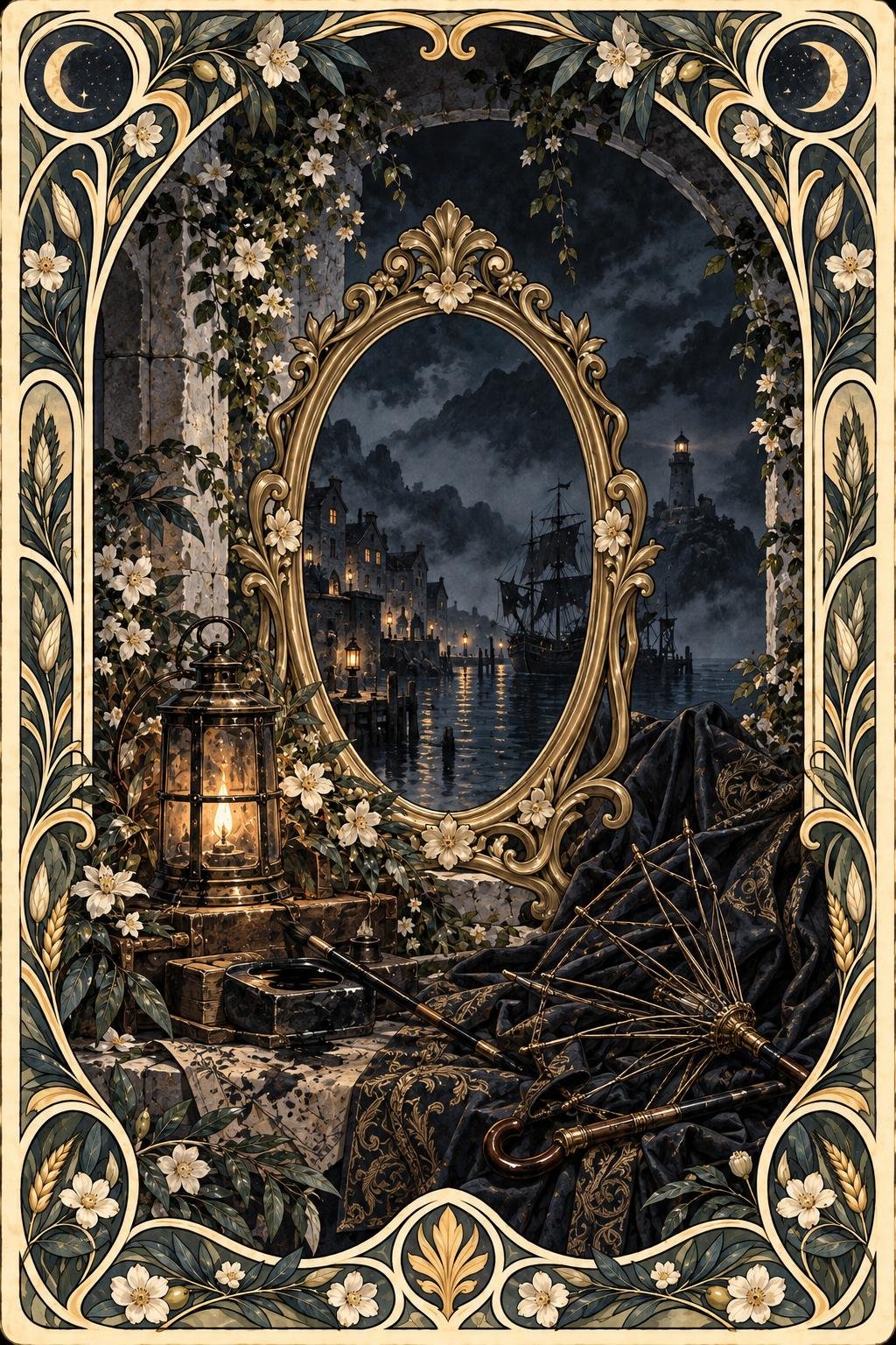 運命の輪のブラック。中央の鏡に色が映る絵