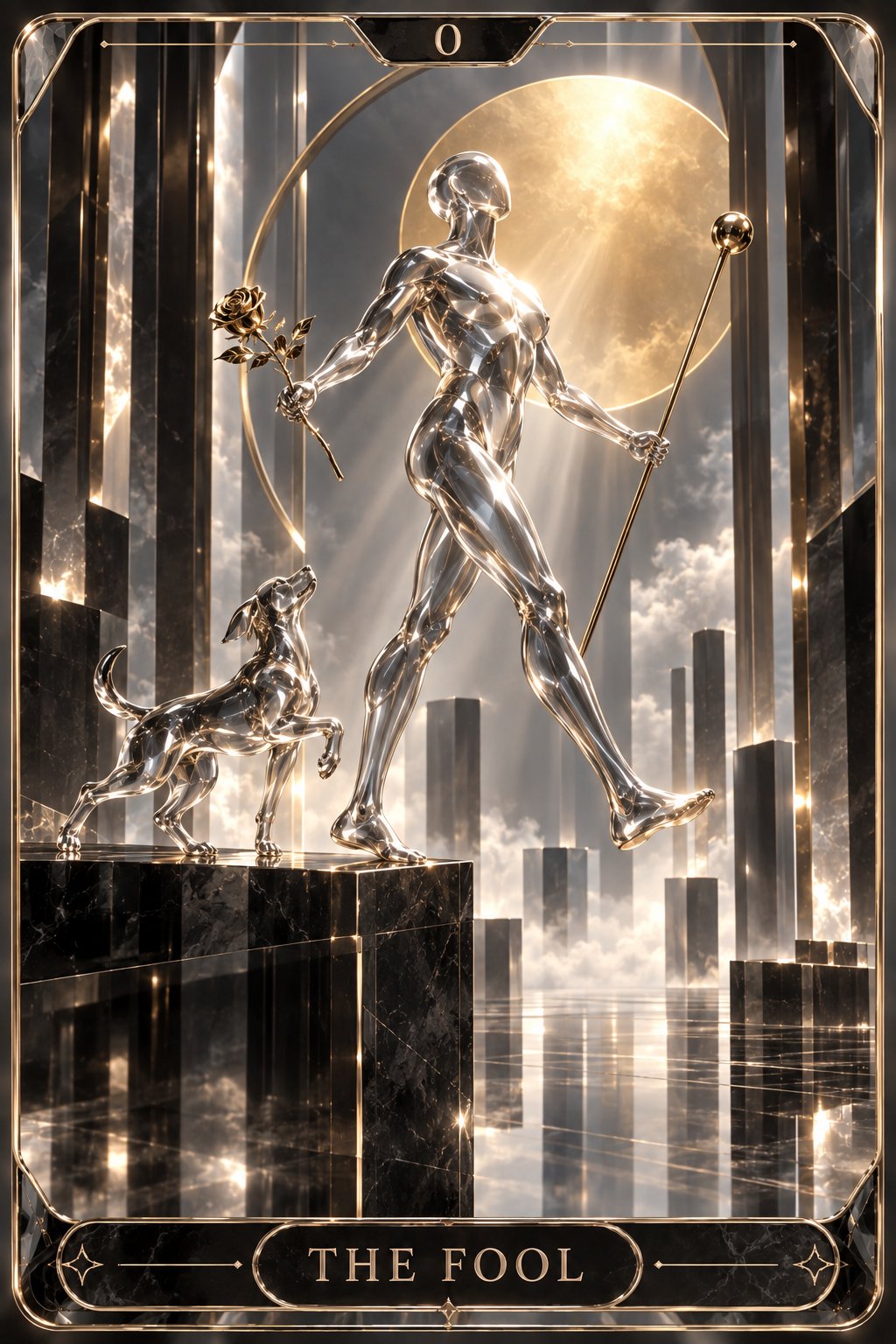 ガラス・クローム彫刻の愚者