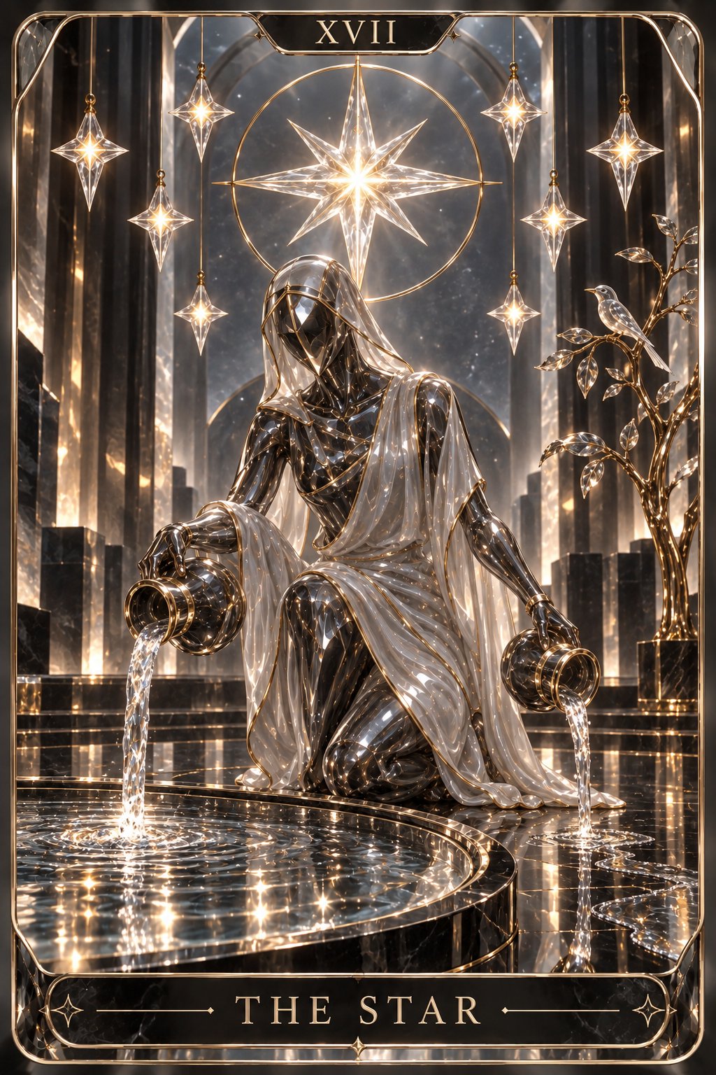 ガラス・クローム彫刻の星