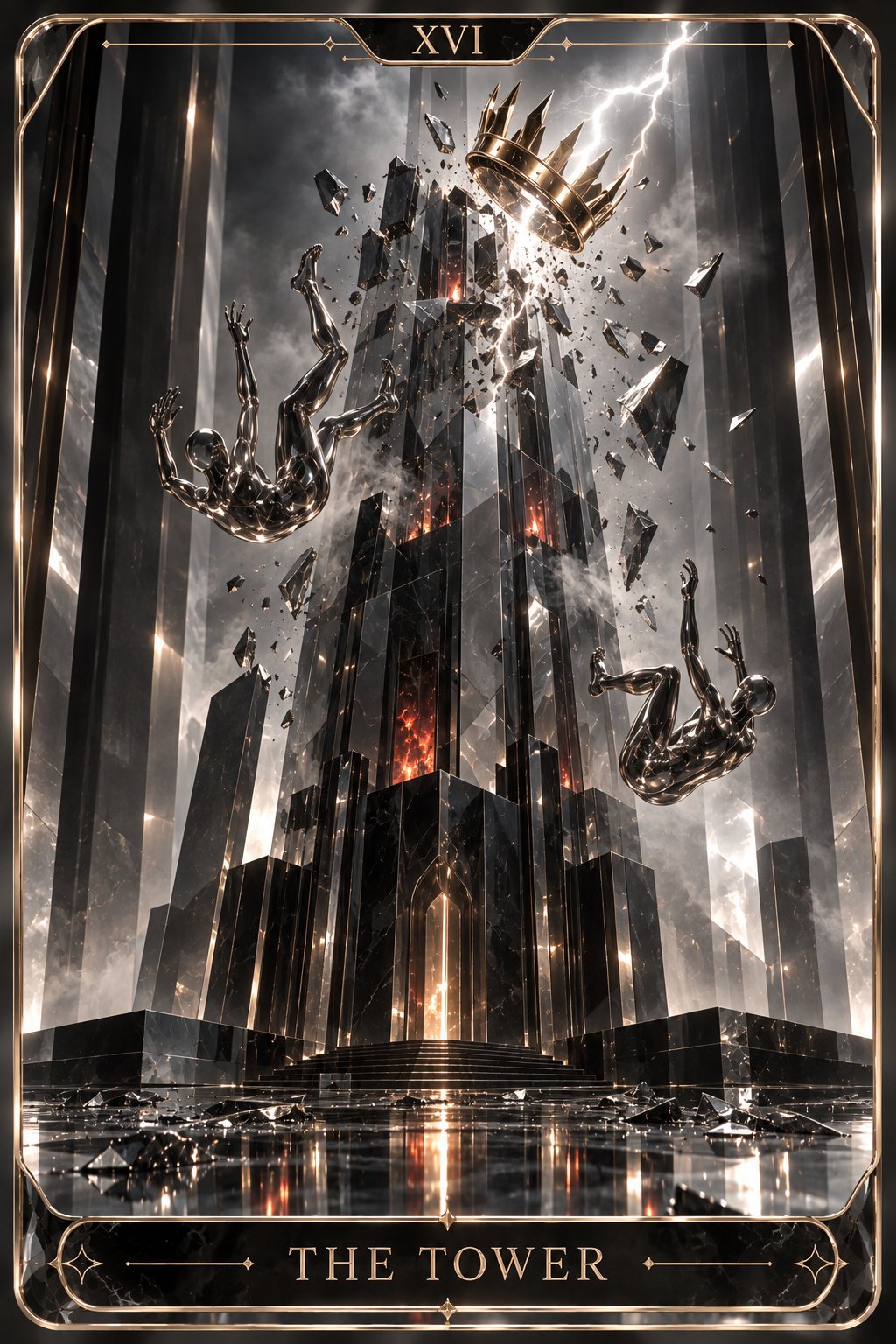 ガラス・クローム彫刻の塔