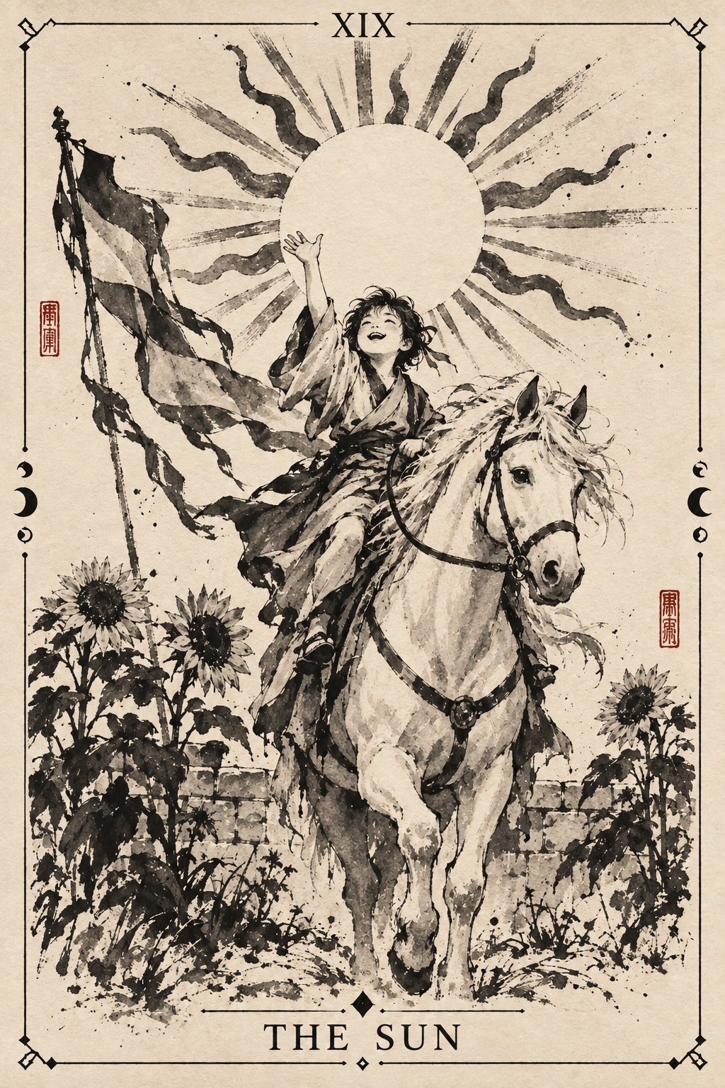 水墨画の太陽