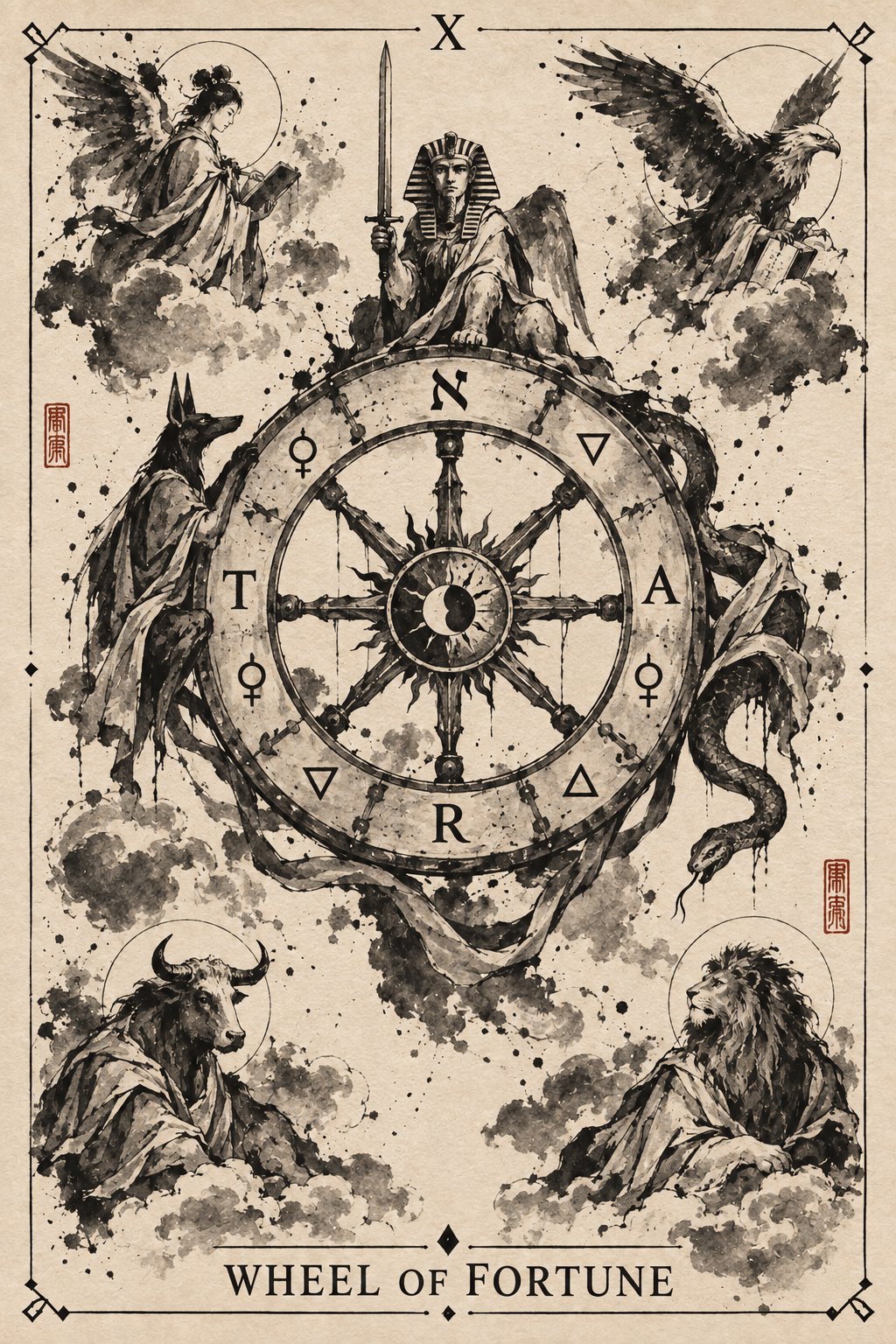 水墨画の運命の輪